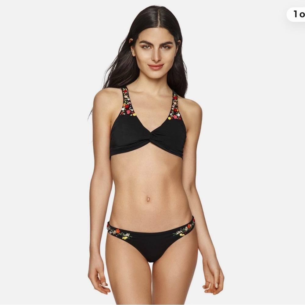 Agua Bendita Black Bikini with Floral Accents